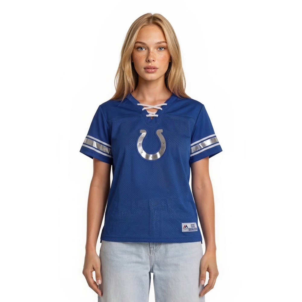 Majestic Indianapolis Colts Jersey Top Women's Size Large Blue Lace Up